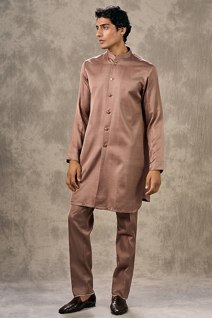 Brown Brocade Thread Embroidered Jacket Set by Twamev at Pernia's Pop Up Shop