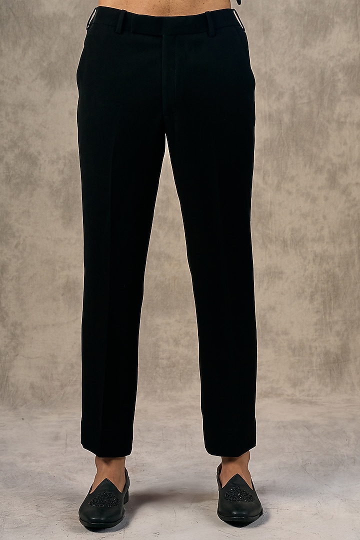 Black Blended Rayon Thread Embroidered Wedding Indowestern Set by Twamev at Pernia's Pop Up Shop