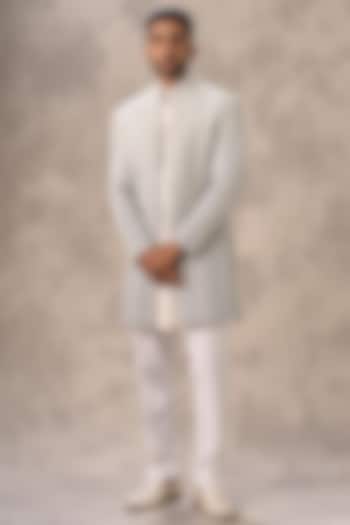 Light Blue Georgette Thread Embroidered Wedding Indowestern Set by Twamev at Pernia's Pop Up Shop