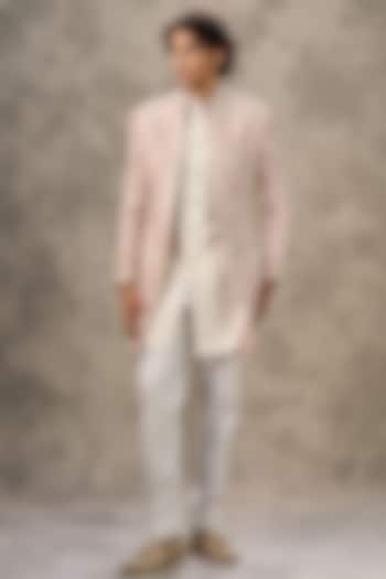 Dusty Pink Georgette Thread Embroidered Wedding Indowestern Set by Twamev at Pernia's Pop Up Shop