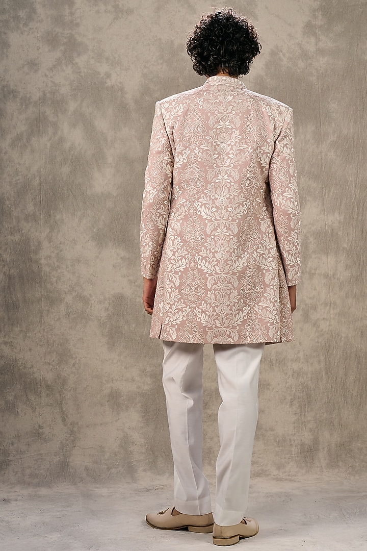 Dusty Pink Georgette Thread Embroidered Wedding Indowestern Set by Twamev at Pernia's Pop Up Shop