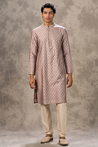 Lilac Blended Viscose Metallic Printed Kurta Set by Twamev