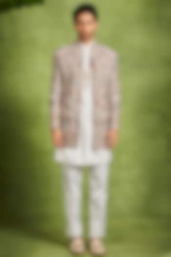 Cream Georgette Sequins Embroidered Wedding Indowestern Set by Twamev at Pernia's Pop Up Shop