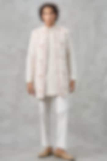 Beige Blended Viscose Thread Embroidered Jacket Set by Twamev at Pernia's Pop Up Shop