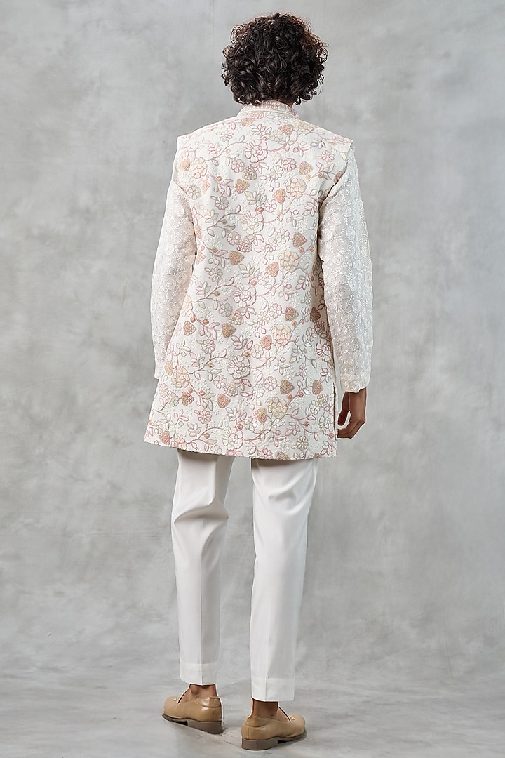 Beige Blended Viscose Thread Embroidered Jacket Set by Twamev at Pernia's Pop Up Shop