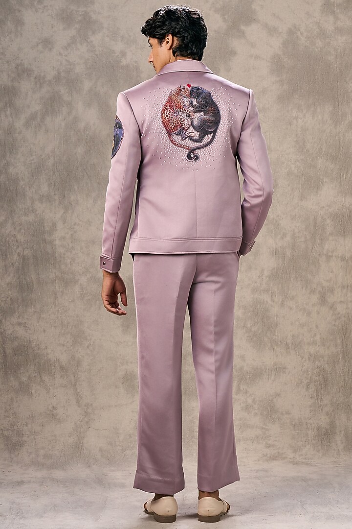 Purple Blended Rayon Printed & Stone Work Jacket Set by Twamev at Pernia's Pop Up Shop