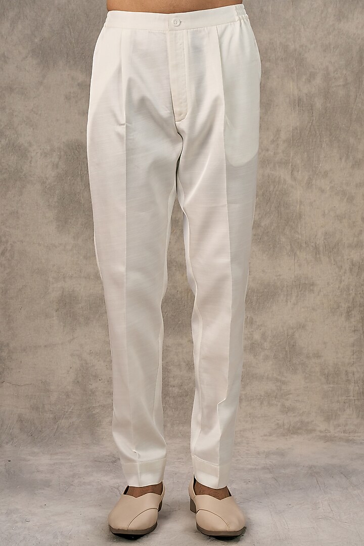 Cream Art Silk Thread Embroidered Wedding Indowestern Set by Twamev at Pernia's Pop Up Shop