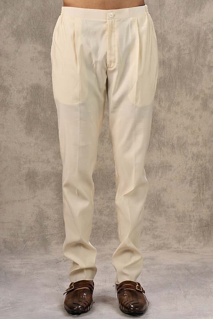 Cream Art Silk Thread Embroidered Wedding Indowestern Set by Twamev at Pernia's Pop Up Shop
