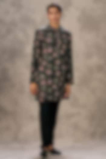 Dark Grey Blended Viscose Printed & Sequins Work Kurta Set by Twamev at Pernia's Pop Up Shop