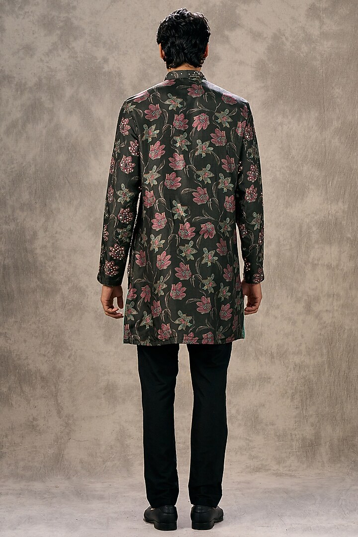 Dark Grey Blended Viscose Printed & Sequins Work Kurta Set by Twamev at Pernia's Pop Up Shop