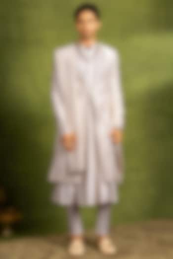 Cream Art Silk Thread Embroidered Groom Sherwani Set by Twamev at Pernia's Pop Up Shop