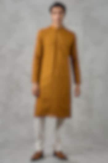 Golden Mustard Georgette Embroidered Kurta Set by Twamev at Pernia's Pop Up Shop