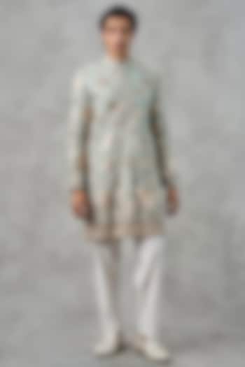 Green Georgette Thread Embroidered Kurta Set by Twamev at Pernia's Pop Up Shop