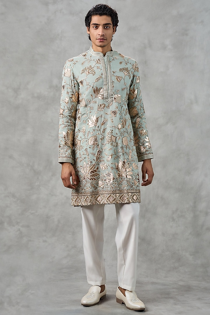 Green Georgette Thread Embroidered Kurta Set by Twamev at Pernia's Pop Up Shop