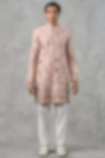 Dusty Pink Brocade Thread Embroidered Kurta Set by Twamev at Pernia's Pop Up Shop