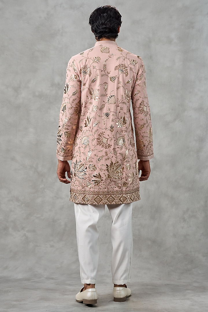 Dusty Pink Brocade Thread Embroidered Kurta Set by Twamev at Pernia's Pop Up Shop