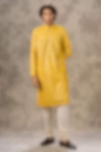 Sunlit Yellow Georgette Mirror Work Kurta Set by Twamev at Pernia's Pop Up Shop