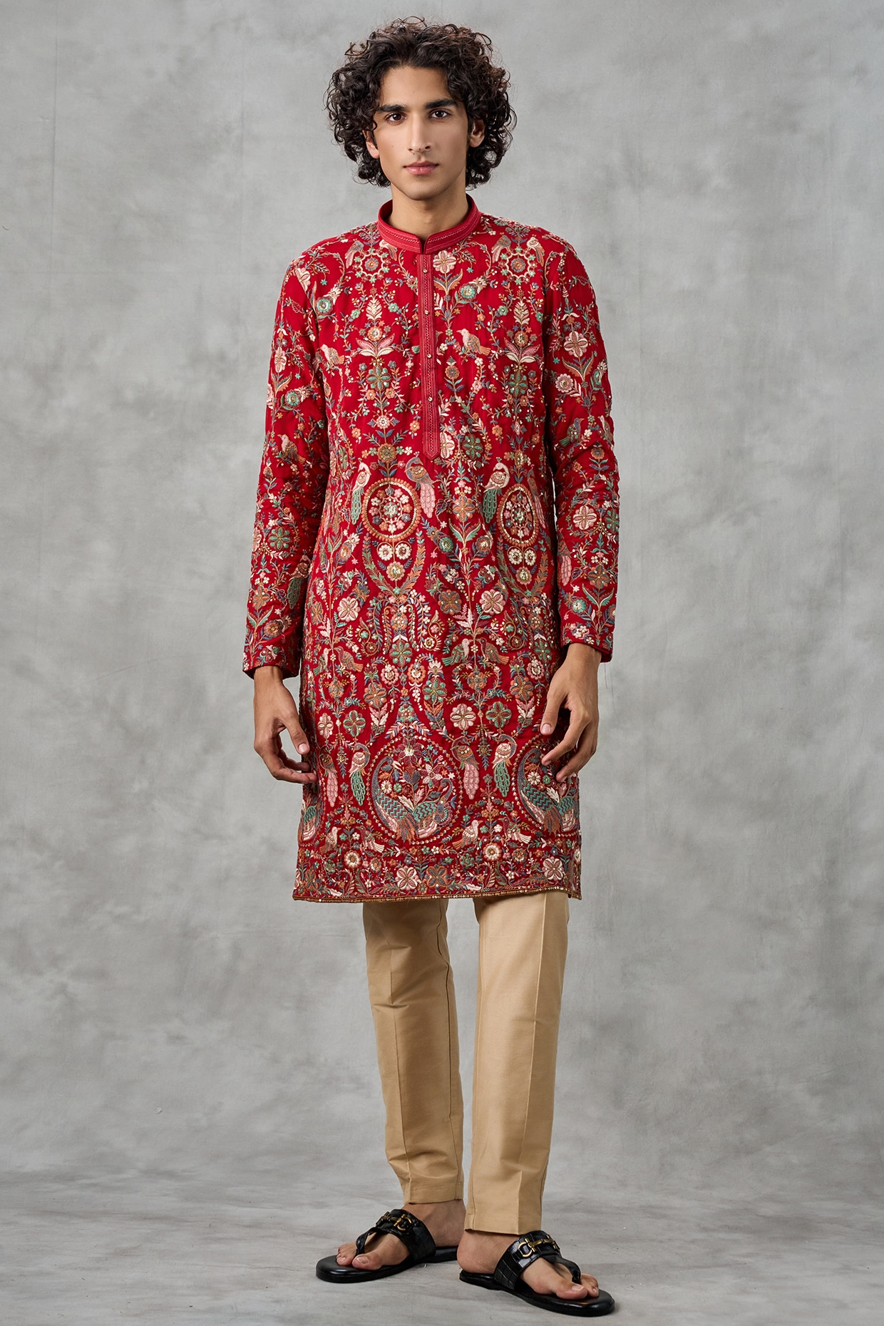 Twamev Red Georgette Thread Embroidered Kurta Set