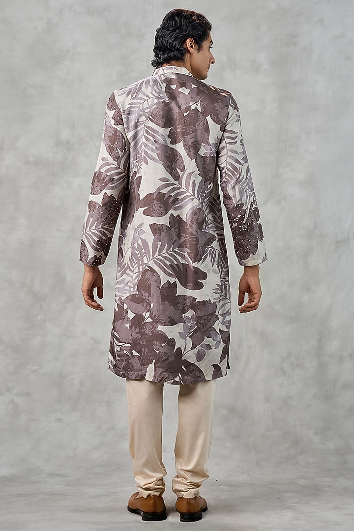 Dark Grey Art Silk Printed & Beadwork Kurta Set by Twamev at Pernia's Pop Up Shop