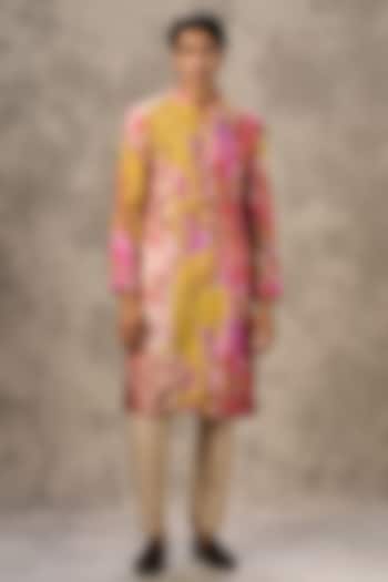 Yellow Art Silk Printed & Sequin Work Kurta Set by Twamev at Pernia's Pop Up Shop