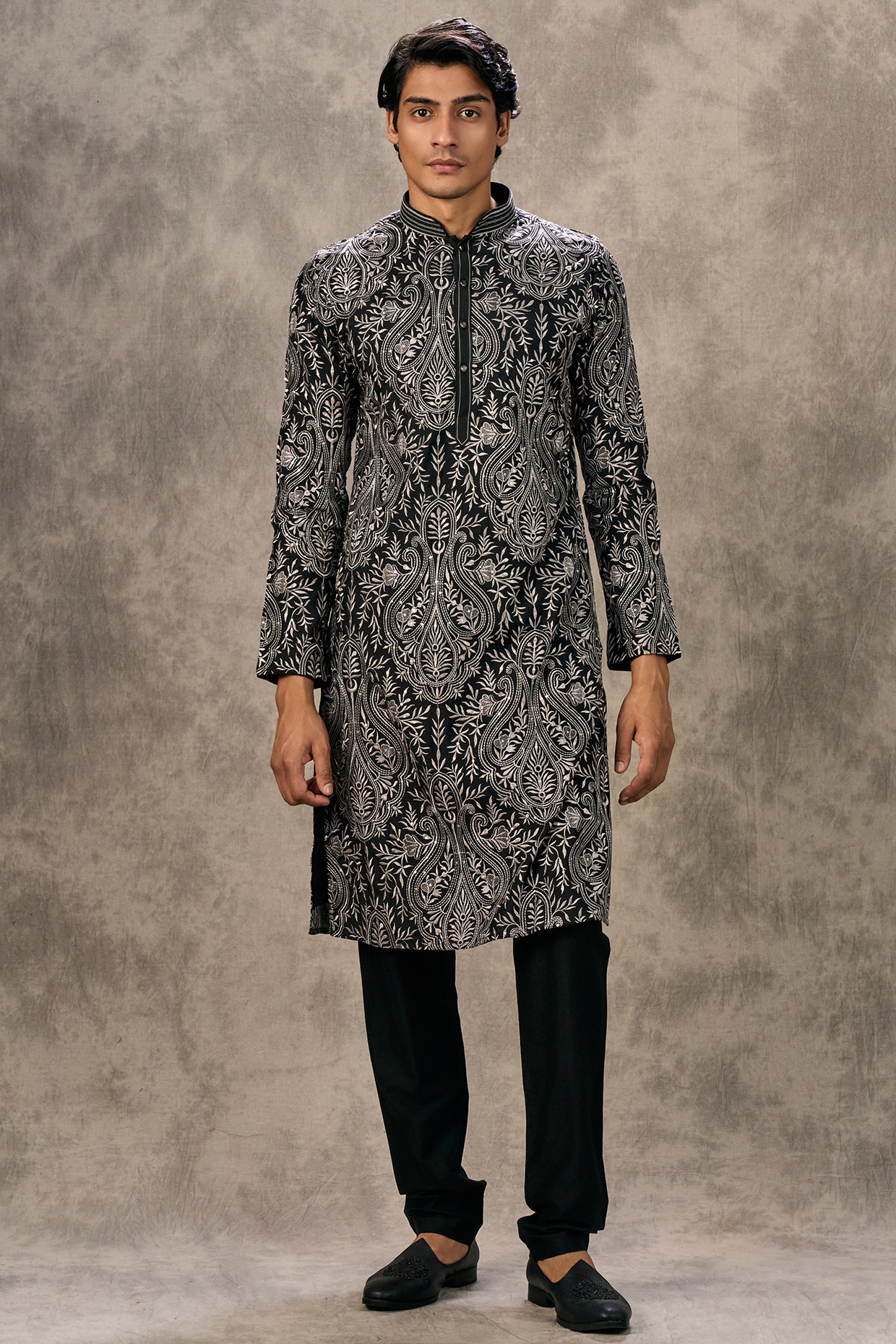 Twamev Black Art Silk Thread Embroidered Kurta Set