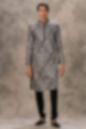 Black Art Silk Thread Embroidered Kurta Set by Twamev at Pernia's Pop Up Shop