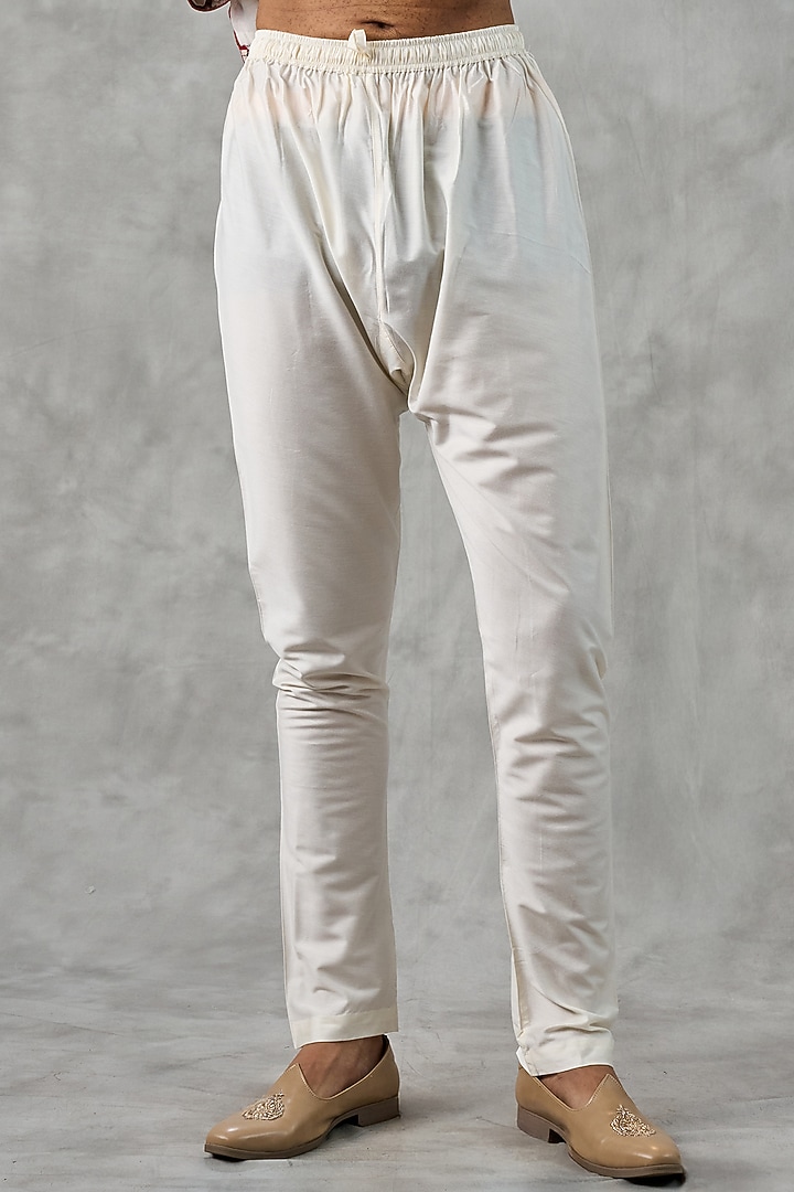 Cream Art Silk Printed & Thread Embroidered Kurta Set by Twamev at Pernia's Pop Up Shop