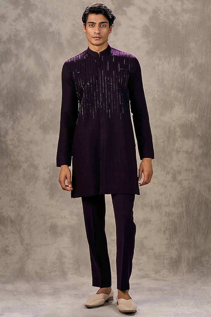 Wine Knit Fabric Beadwork Kurta Set by Twamev at Pernia's Pop Up Shop