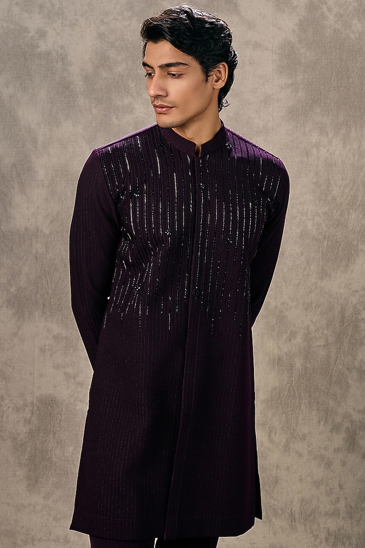 Wine Knit Fabric Beadwork Kurta Set by Twamev at Pernia's Pop Up Shop