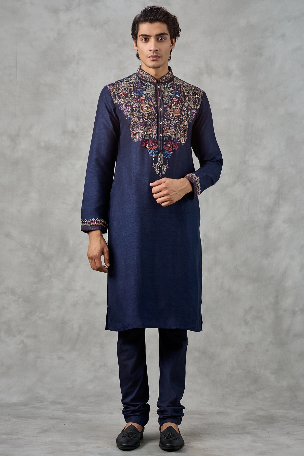 Twamev Blue Art Silk Thread Embroidered Kurta Set