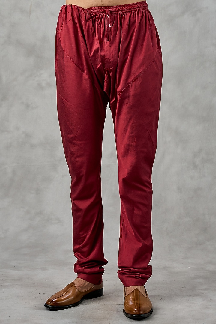Red Art Silk Thread Embroidered Kurta Set by Twamev at Pernia's Pop Up Shop