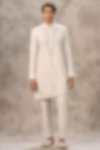 Cream Knit Fabric Thread Embroidered Kurta Set by Twamev at Pernia's Pop Up Shop