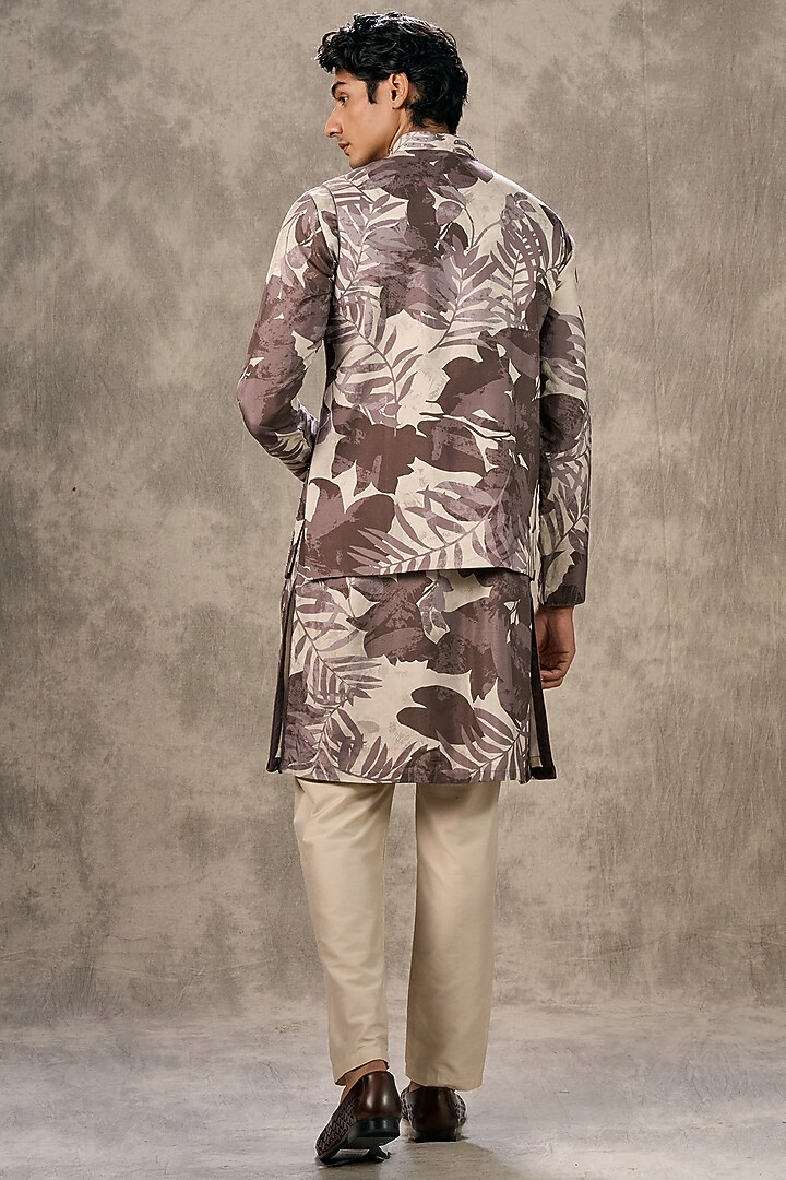 Grey Art Silk Printed & Beadwork Bundi Jacket Set by Twamev at Pernia's Pop Up Shop