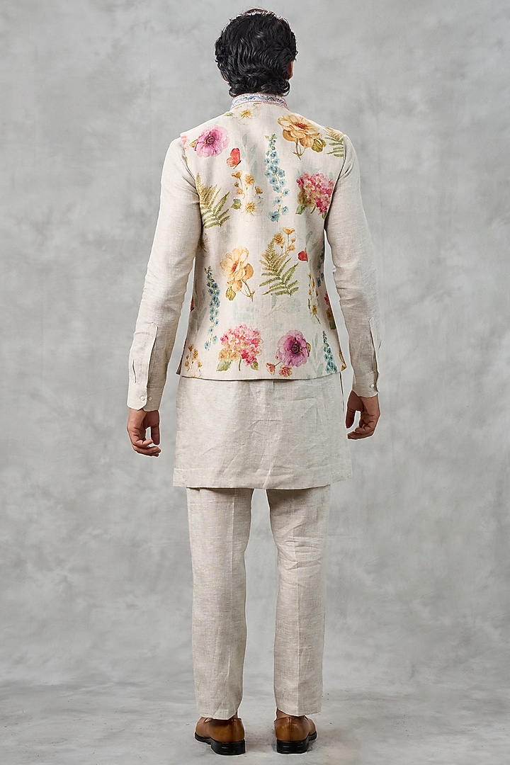Beige Blended Rayon Moti Work Bundi Jacket Set by Twamev at Pernia's Pop Up Shop