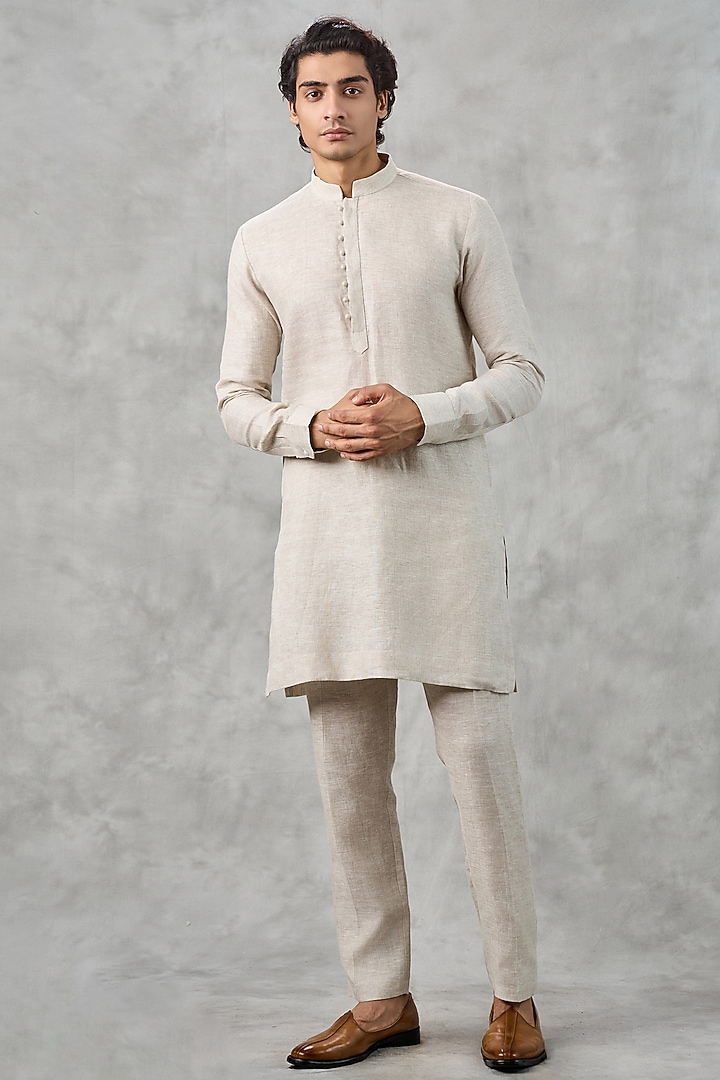 Beige Blended Rayon Moti Work Bundi Jacket Set by Twamev at Pernia's Pop Up Shop