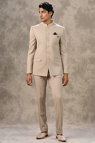 Brown Blended Rayon Jodhpuri Set by Twamev