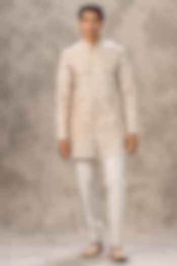 Fawn Georgette Thread Embroidered Kurta Set by Twamev at Pernia's Pop Up Shop