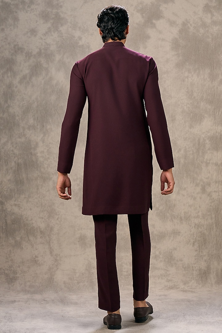 Wine Knit Fabric Thread Embroidered Kurta Set by Twamev at Pernia's Pop Up Shop