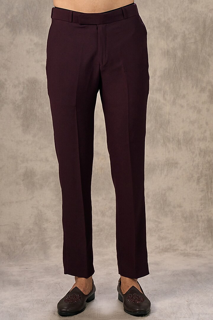 Wine Knit Fabric Thread Embroidered Kurta Set by Twamev at Pernia's Pop Up Shop
