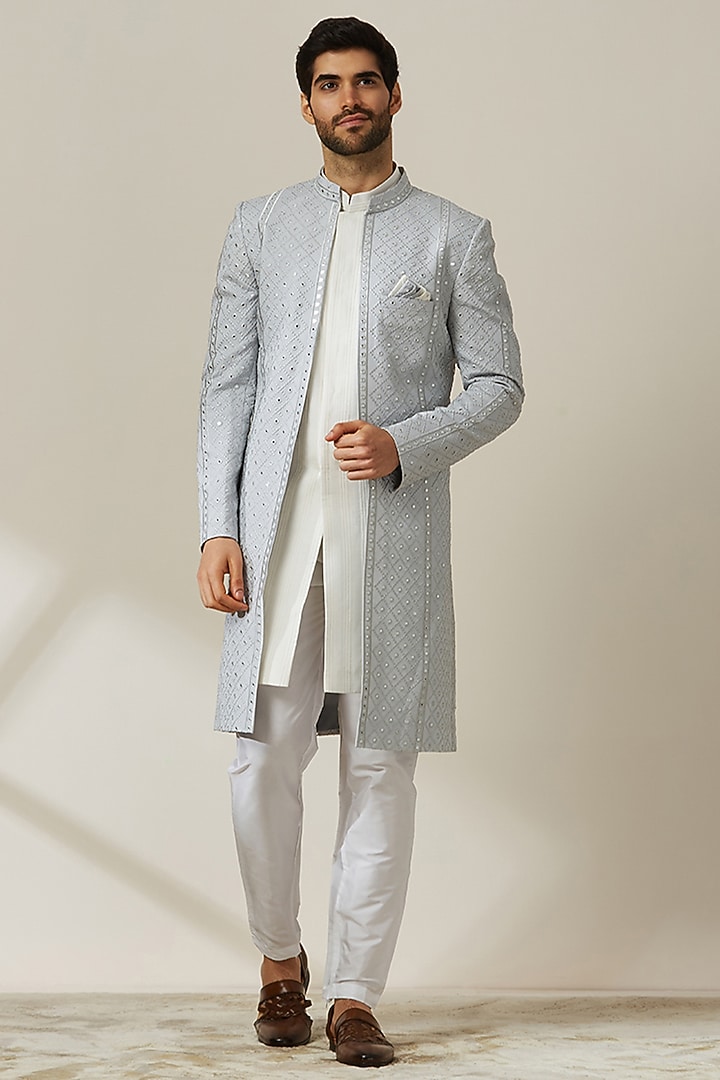 Light Grey Georgette Embroidered Indo Western Set by Twamev at Pernia's ...