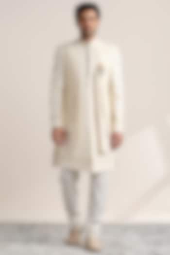 Cream Georgette Embroidered Wedding Indowestern Set by Twamev at Pernia's Pop Up Shop