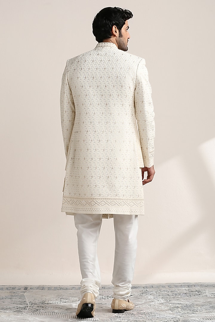 Cream Georgette Embroidered Wedding Indowestern Set by Twamev at Pernia's Pop Up Shop