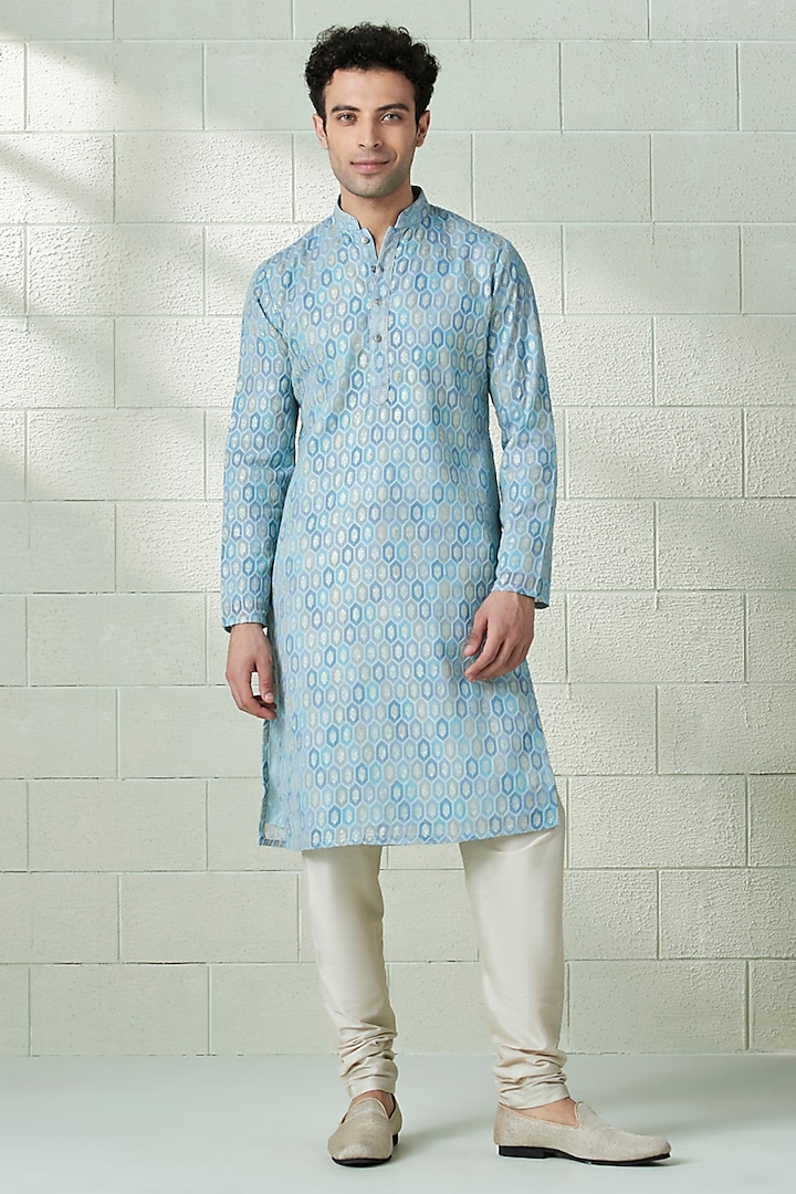 Tranquil Blue Georgette Kurta Set by Twamev at Pernia's Pop Up Shop