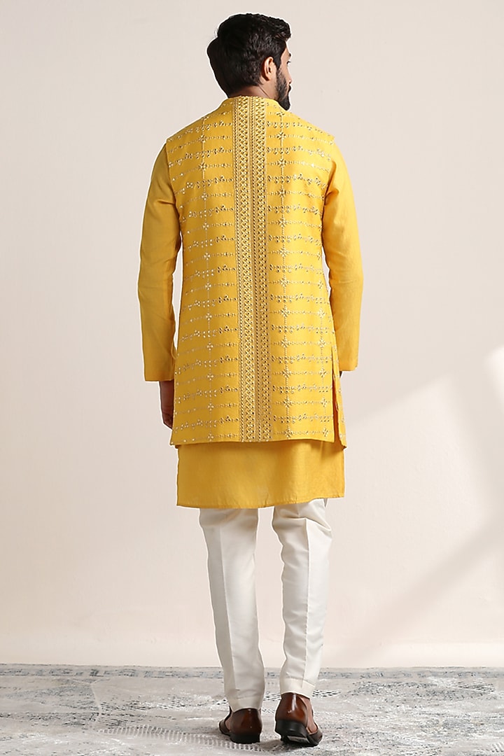 Yellow Viscose Embroidered Indowestern Set by Twamev at Pernia's Pop Up Shop
