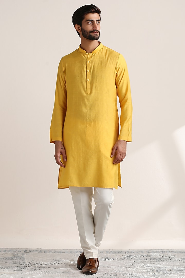 Yellow Viscose Embroidered Indowestern Set by Twamev at Pernia's Pop Up Shop