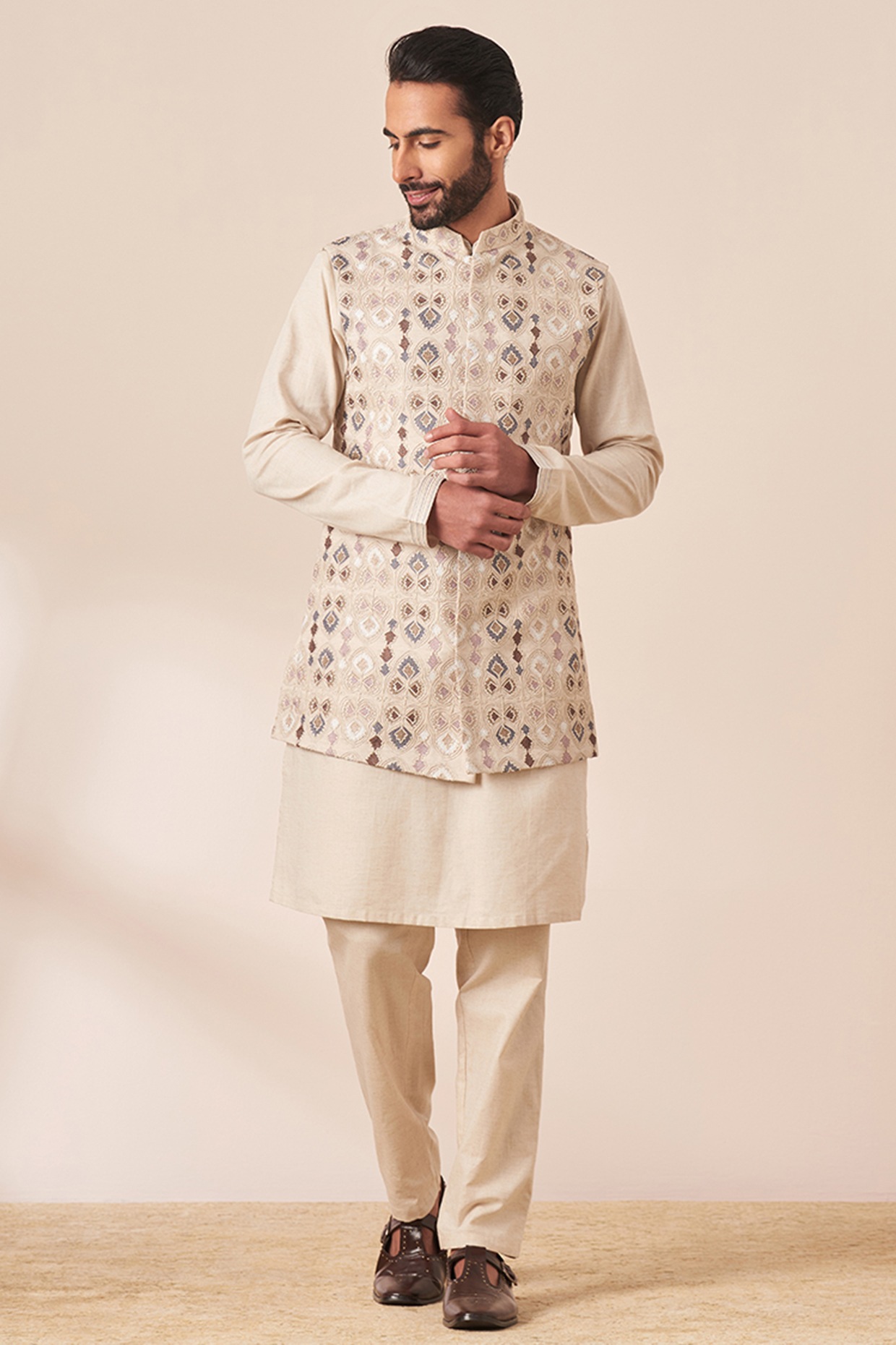 Buy Men's Orange Cotton Chikankari Nehru Jacket Online - KARMAPLACE —  Karmaplace