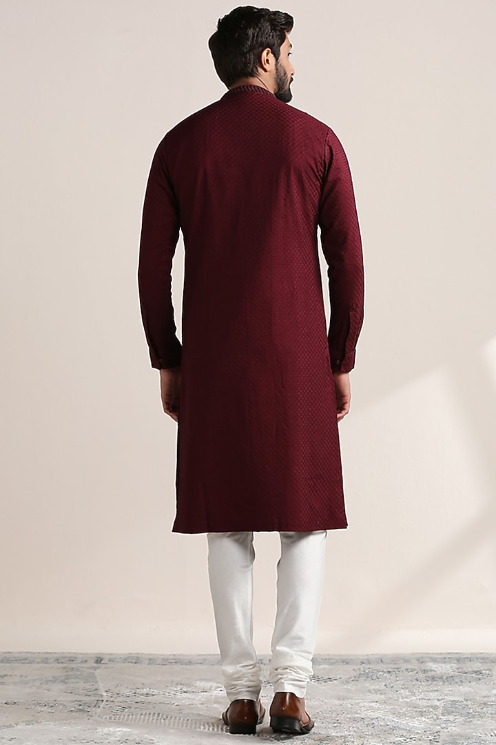 Wine-Red Art Silk Kurta Set by Twamev at Pernia's Pop Up Shop