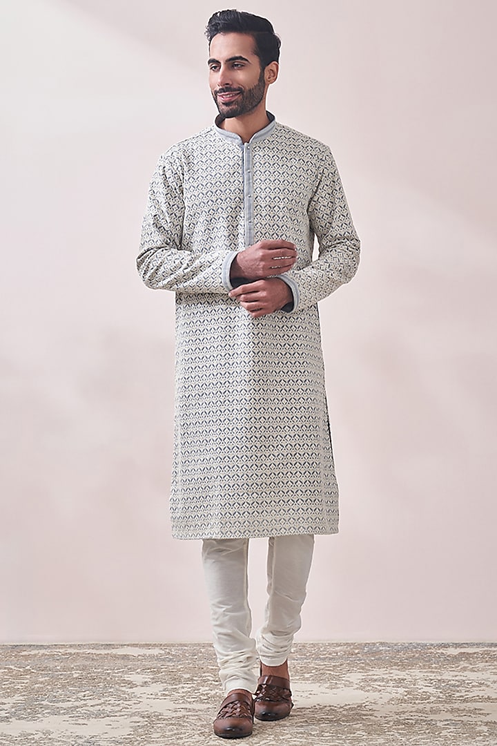 Blue Georgette Chikankari Embroidered Kurta Set by Twamev