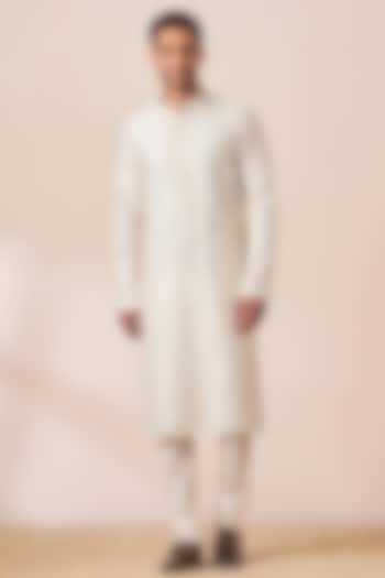 Beige Art Silk Mirror Work Kurta Set by Twamev at Pernia's Pop Up Shop