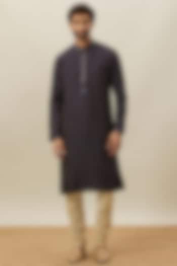 Dark Blue Art Silk Embroidered Kurta Set by Twamev at Pernia's Pop Up Shop